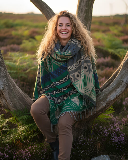 schal-boho-look-gruen-gemustert